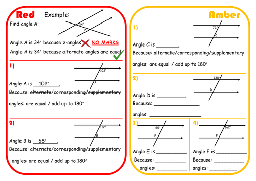 Angles in Parallel Lines Scaffolded Differentiated RAGE Sheet
