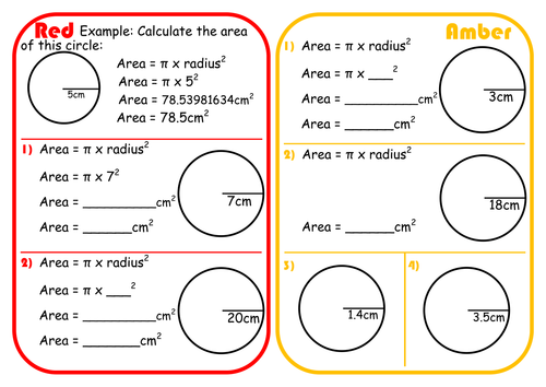 Area of a Circle Scaffolded Differentiated RAGE Sheet