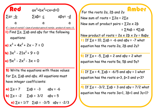 Roots of Polynomials Scaffolded Differentiated RAGE Sheets