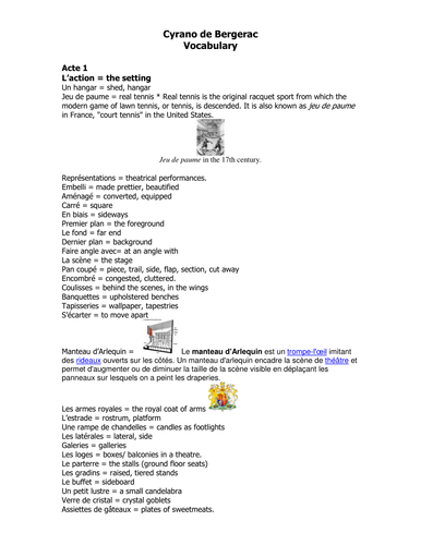 French Teaching Resources. Cyrano De Bergerac Vocabulary Booklet.