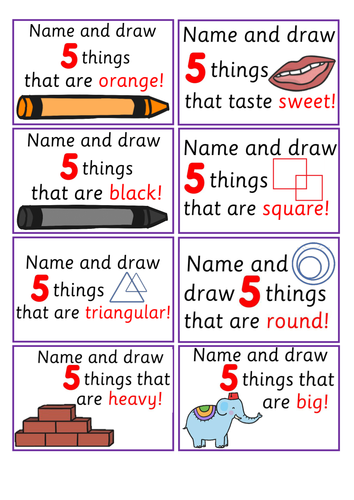 English observation/ knowledge Challenge Cards