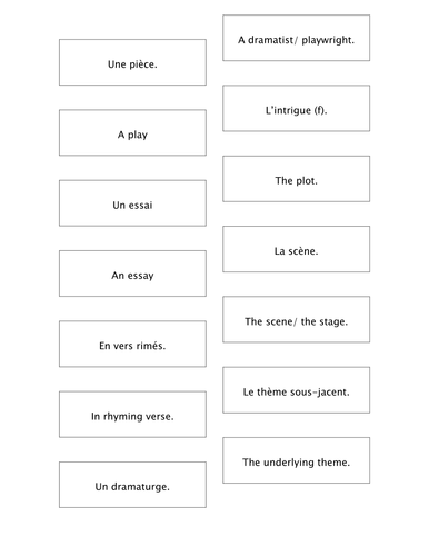 French Teaching Resources. Cyrano De Bergerac. Literary Terms Matching Cards.