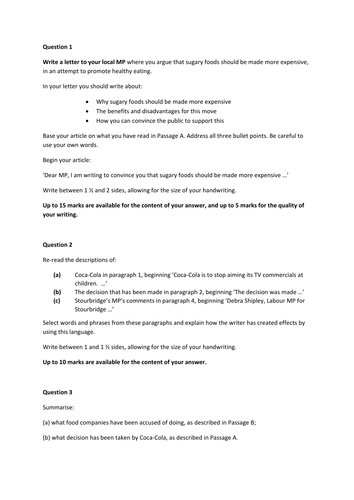 iGCSE English Extended practice paper - Coca Cola