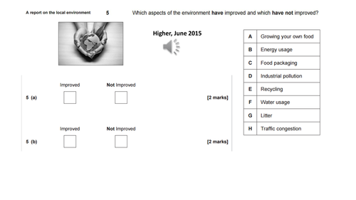 Medio ambiente, past AQA listening papers