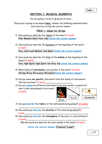 Year 7 Musical Elements and Notation Assessment