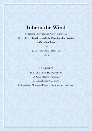 Inherit the Wind  by Lawrence and Lee_89 IGCSE-O Level Exam Style Questions_A Question Bank