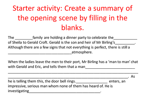 An Inspector Calls outstanding lesson