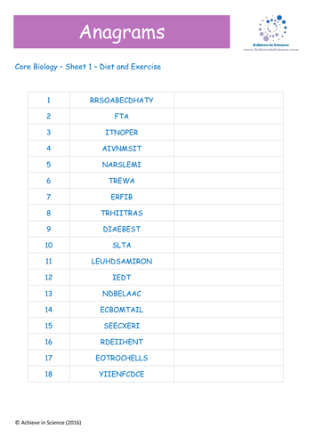 GCSE Core Science Revision Materials for Diet and Exercise