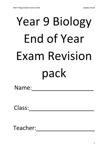 AQA Trilogy Revision booklet for Biology 4.1 and some of 4.2