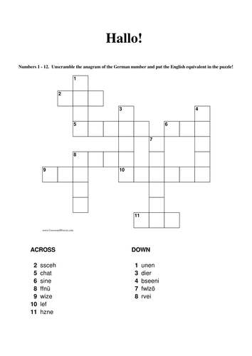 Numbers practice in German from 1-31