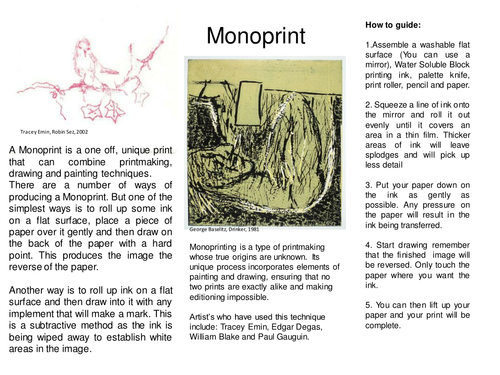 Printmaking Worksheets - KS3, 4 or 5