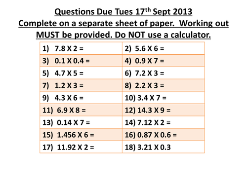 multiplying decimals homework teaching resources