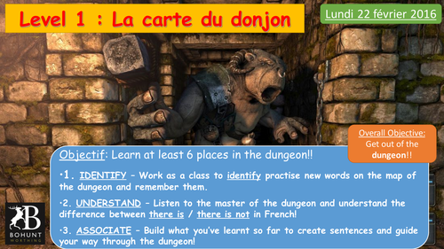 LE DONJON DE GRIMROCK - Series of 8 French lessons based on a video game for Y7s