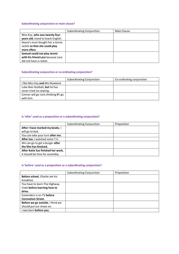 YEAR 6 SATS CHALLENGE. Subordinating and co-ordinating conjunctions, main and suborindating clauses