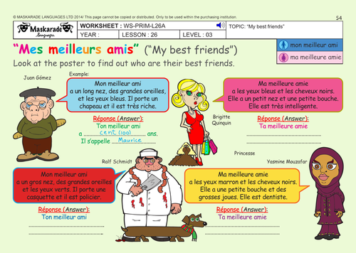 FRENCH (UNIT 6: FRIENDS/TIME/ACTIVITIES): YEAR 5 & 6: Describing your best friends
