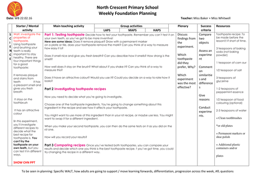 science experiment planning sheet ks2