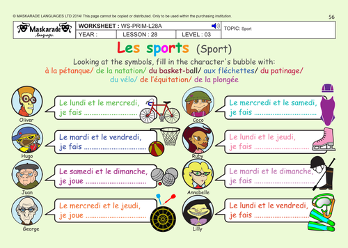 FRENCH (UNIT 6: FRIENDS/ACTIVITIES/TIME): Year 5 & 6: Sport and leisure activities