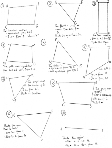 Loci & regions - GCSE-style questions worksheet