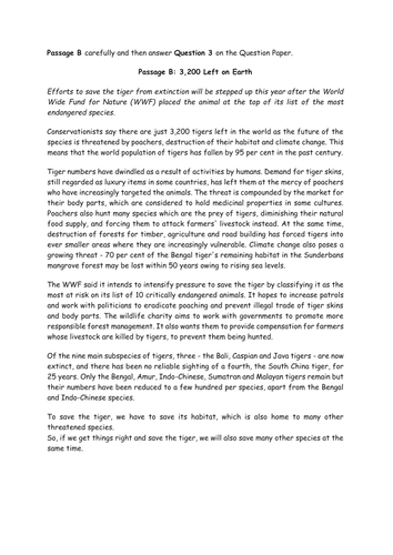 IGCSE Core Reading Papers questions 2 and 3 - about 3-4 lesson's worth