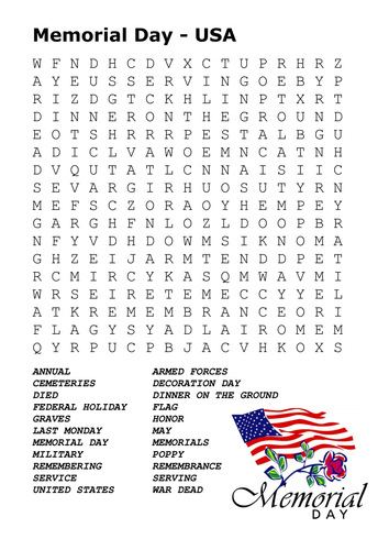memorial day word search teaching resources