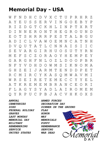 Memorial Day Word Search | Teaching Resources