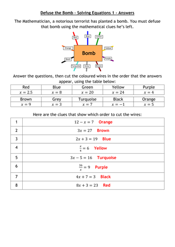 Defuse The Bomb - Solving Equations