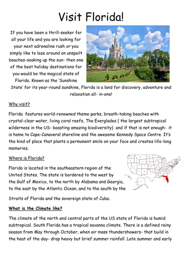 Travel Guide Writing based on NEW Geography curriculum N/S USA study -NEW KPIs Writing Standards 