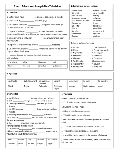 A-Level French revision quickie on Television with answer keys - by Gianfranco Conti 