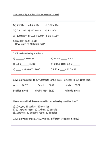 Multiplying numbers by 10- fluency, reasoning and problem solving