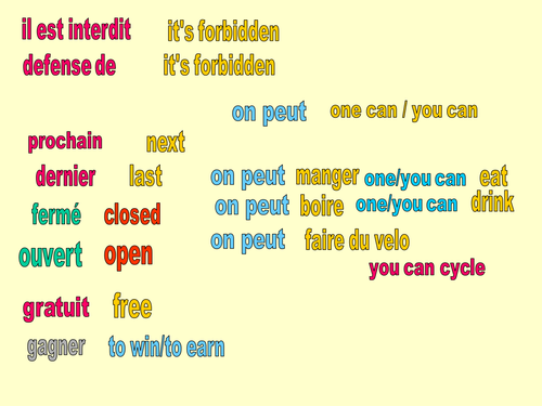 Vocab Booster words commonly found in GCSE French