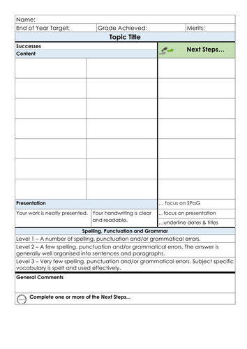 Marking and Feedback grid