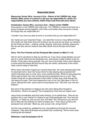 Responsible Hands Collective Worship Plan (Primary)