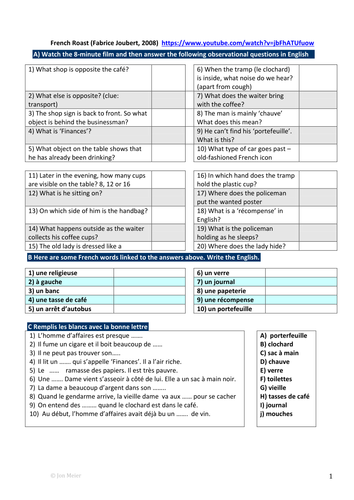 'French Roast' Film Activity Booklet 