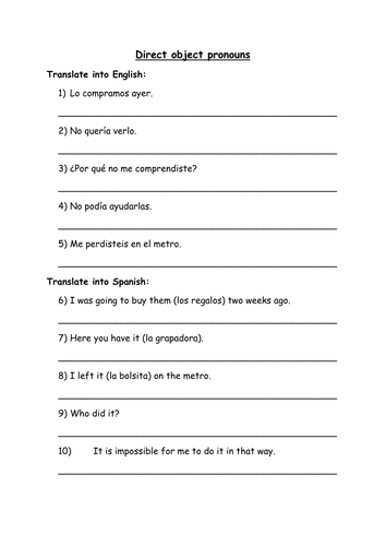 Direct object pronouns worksheet