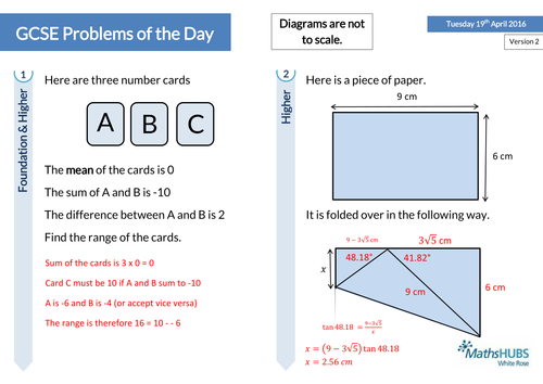 GCSE Problem Solving Questions of the Day - 19th April