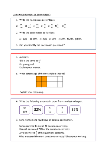 Writing fractions as percentages
