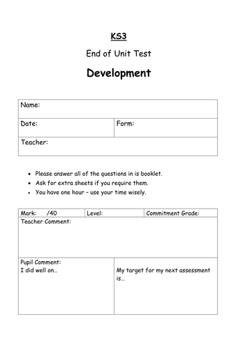 Development Assessment and Mark Scheme
