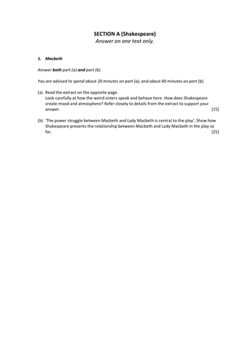 Eduqas Literature unit 1a exam style questions