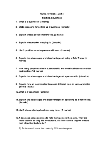 AQA GCSE Business Unit 1 Revision 