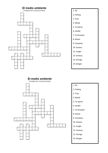 El Medio Ambiente Crossword