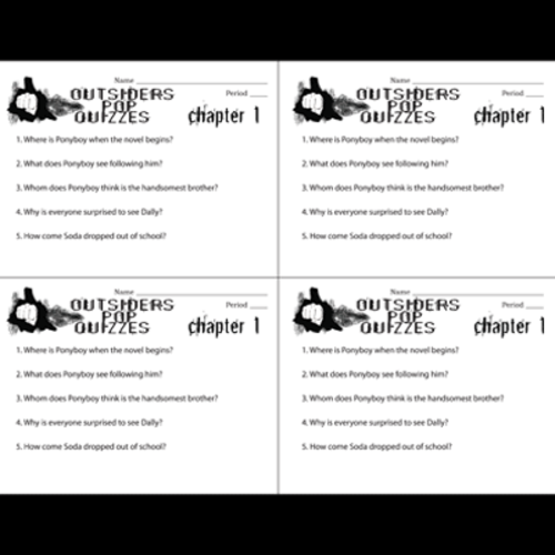 OUTSIDERS 12 Pop Quizzes (5 comprehension questions per chapter)