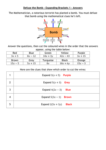 Defuse the Bomb - Expanding and Factorising