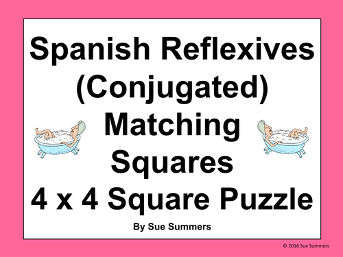 Spanish Reflexive Verbs Conjugated 4 x 4 Matching Squares Puzzle 