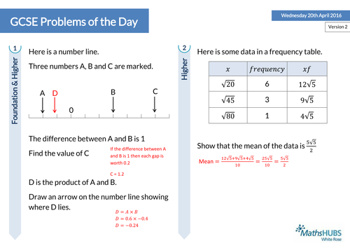 GCSE Problem Solving Questions of the Day - 20th April