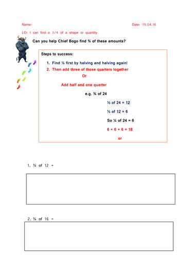 Three quarters/ 3 quarters of amounts | Teaching Resources