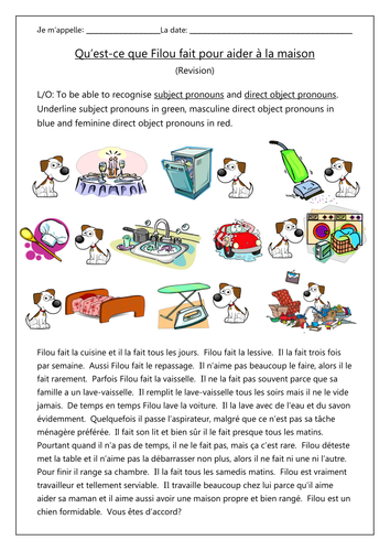 FRENCH - Household Chores - Qu'est-ce que Filou fait pour aider à la maison?