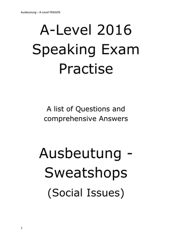 A2 German Speaking Test Questions and Answers - Ausbeutung+Sweatshops SOCIAL ISSUES