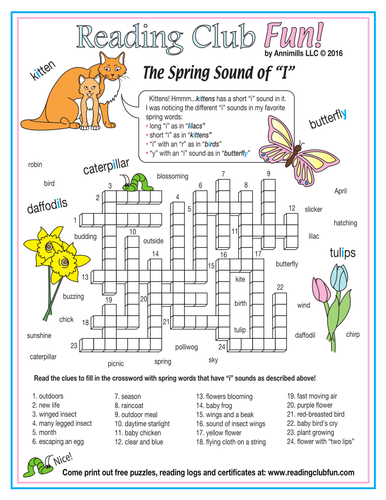 Spring Sound of 'I' (Phonics) Crossword Puzzle