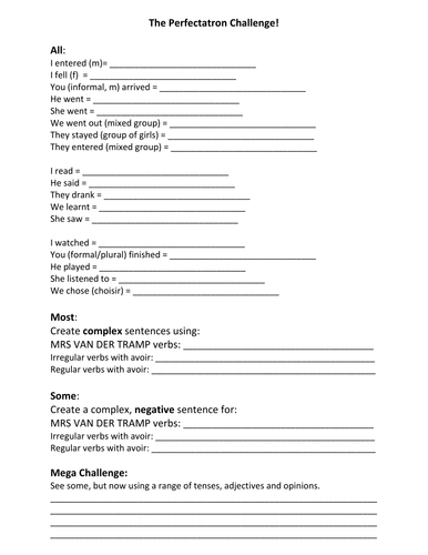 French Teaching Resources. The Perfectatron! Perfect Tense formation flowchart & Worksheet.