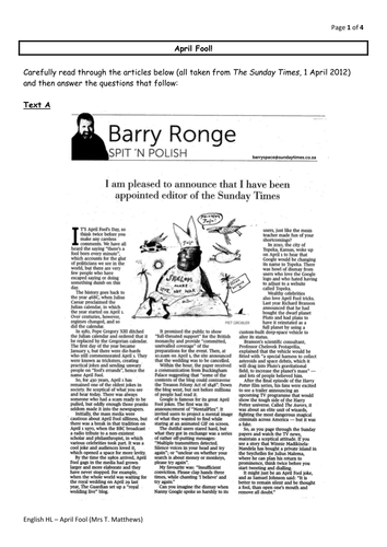 April Fool! A reading comprehension and language worksheet | Teaching